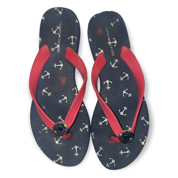 Tommy Hilfiger Flip Flops Sz 8.5 euc - Picture 1 of 3